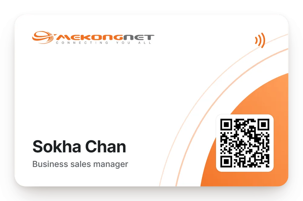 MekongNet NFC card for Sokha Chan, Business sales manager, with a QR code