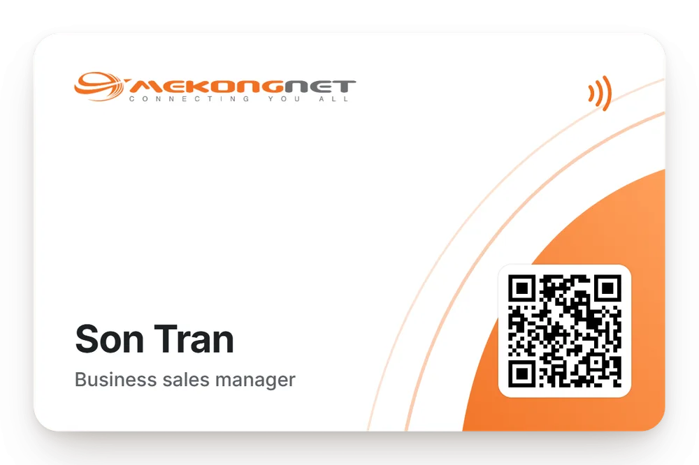 MekongNet NFC card for Son Tran, Business sales manager, with a QR code