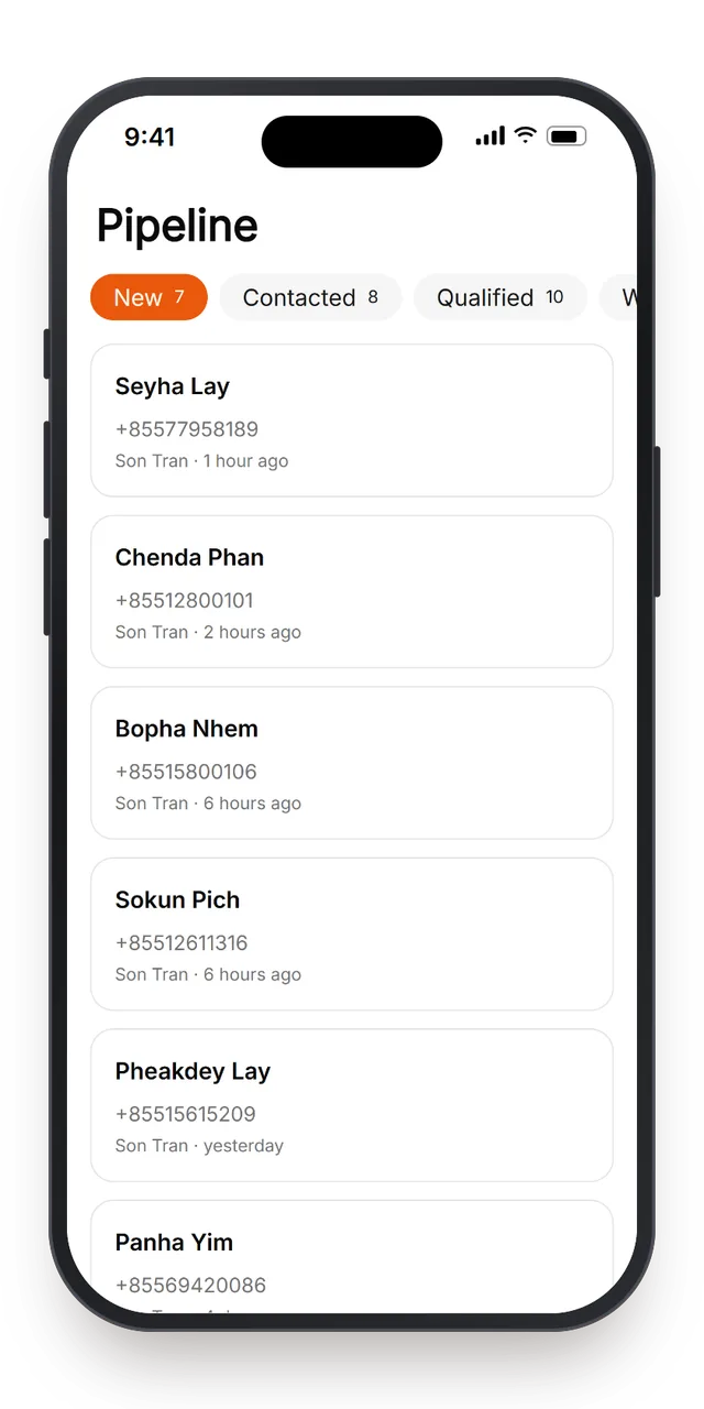 Lead pipeline in the MTap app