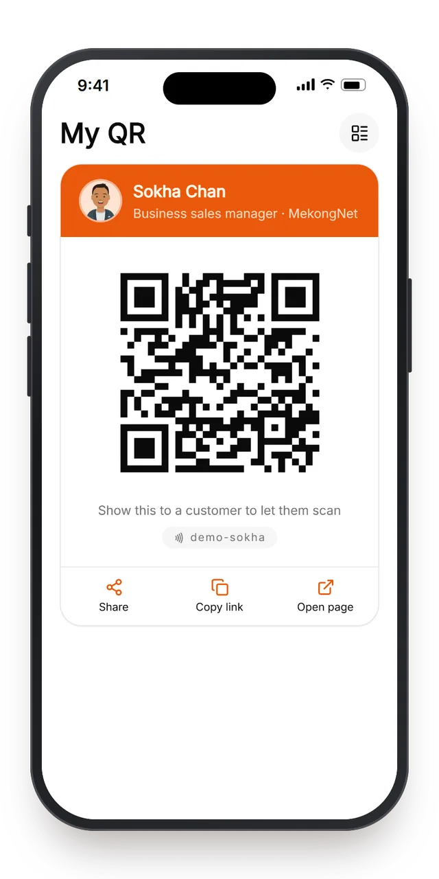 A Sales member’s own QR in the MTap app